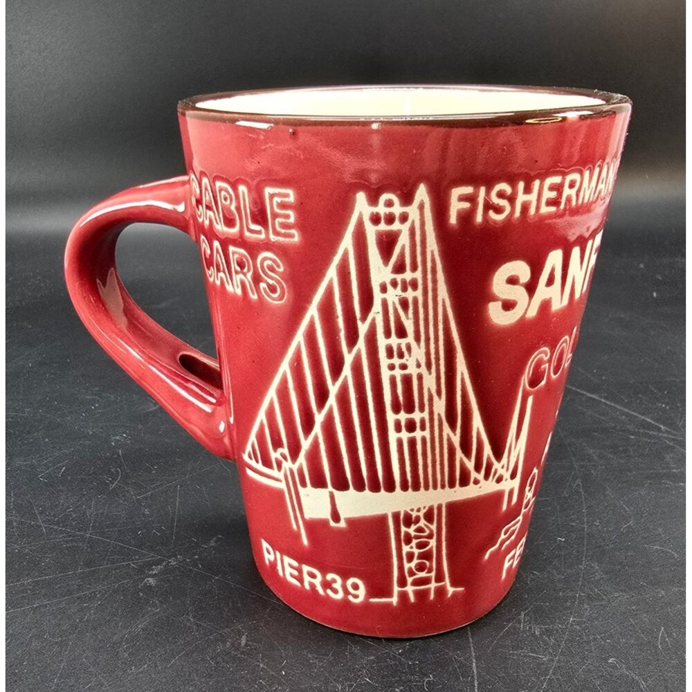 San Francisco Red Ceramic Mug With Iconic Landmarks Fisherman’s Wharf JJ4172